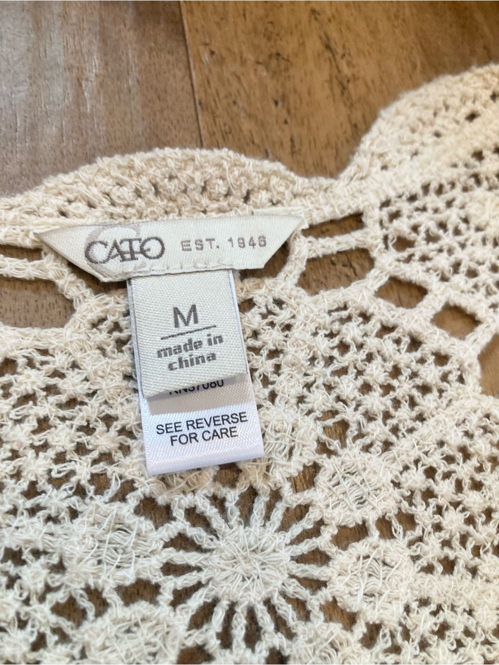 Cato Cream Crochet Open-Front Vest Duster 100% Cotton - Picture 2 of 8